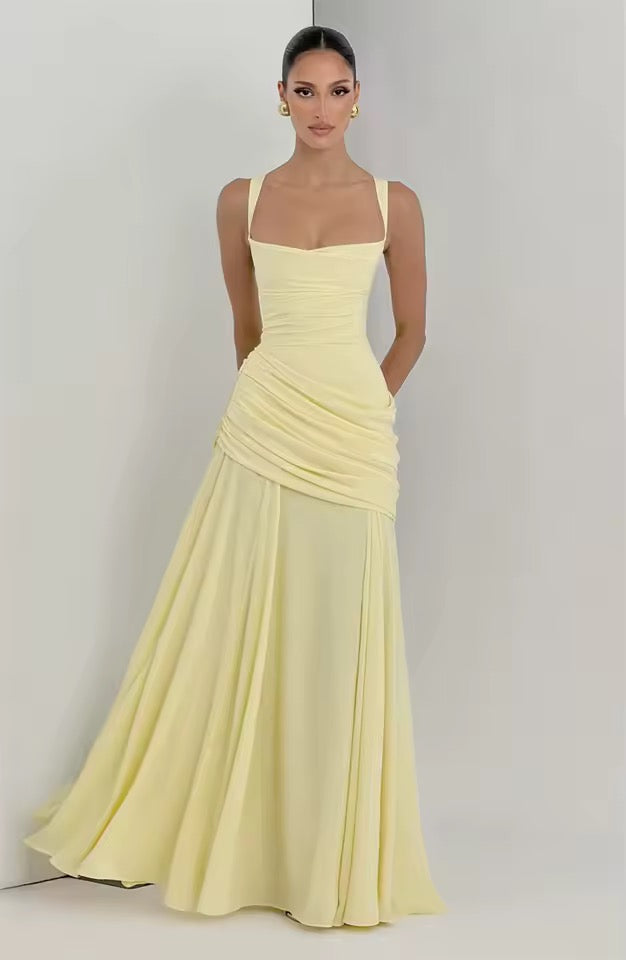 Ladies' Maxi Dress with Sweetheart Neckline and Asymmetrical Pleating
