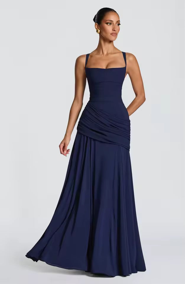 Ladies' Maxi Dress with Sweetheart Neckline and Asymmetrical Pleating