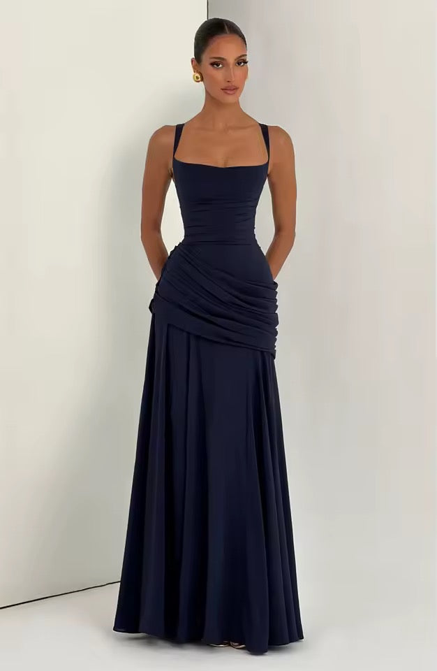 Ladies' Maxi Dress with Sweetheart Neckline and Asymmetrical Pleating
