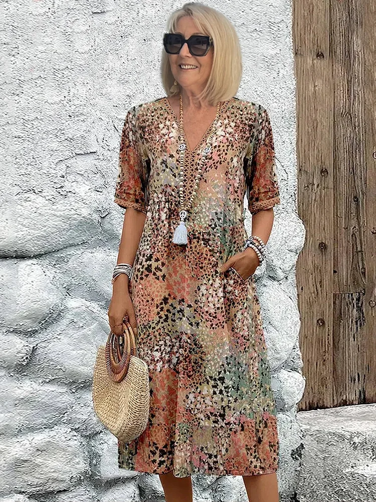 Danielle - Women's Vibrant Midi Dress With Pockets