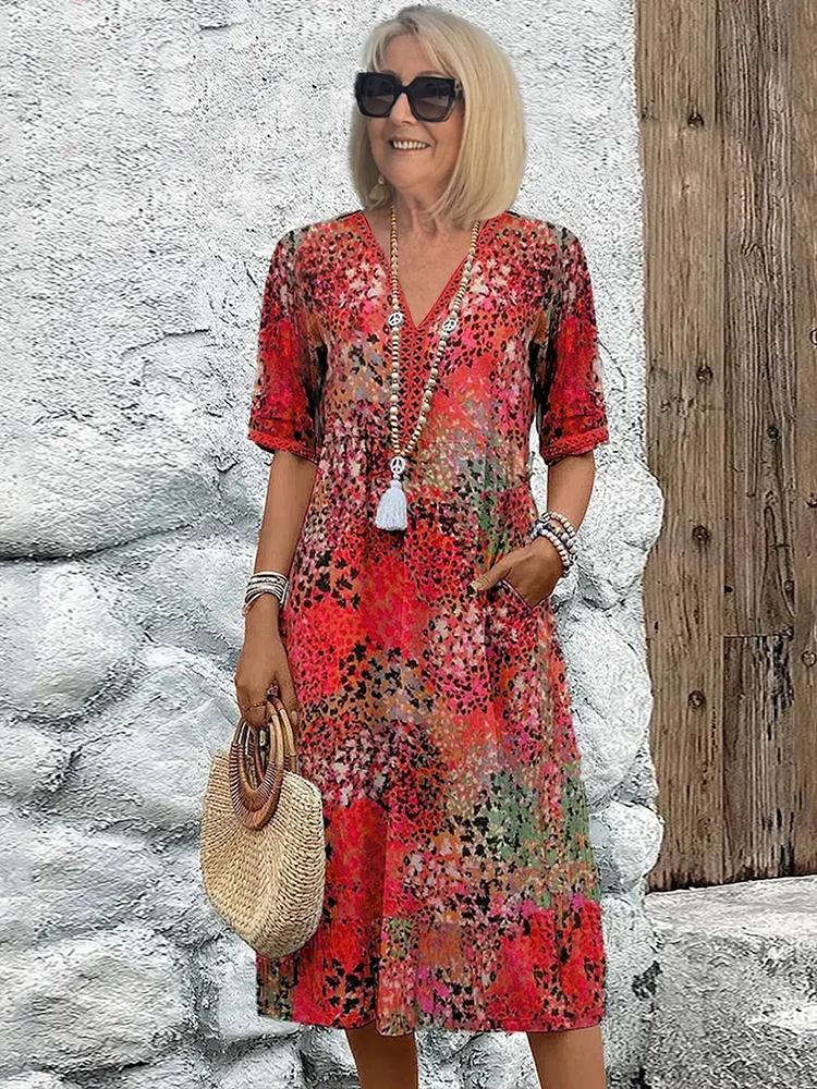 Danielle - Women's Vibrant Midi Dress With Pockets
