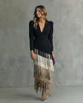 Serenva - Elegant Fringe-Sleeve Midi Dress