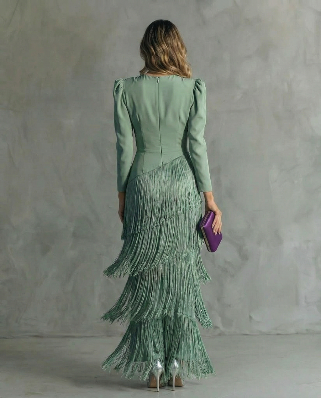 Serenva - Elegant Fringe-Sleeve Midi Dress