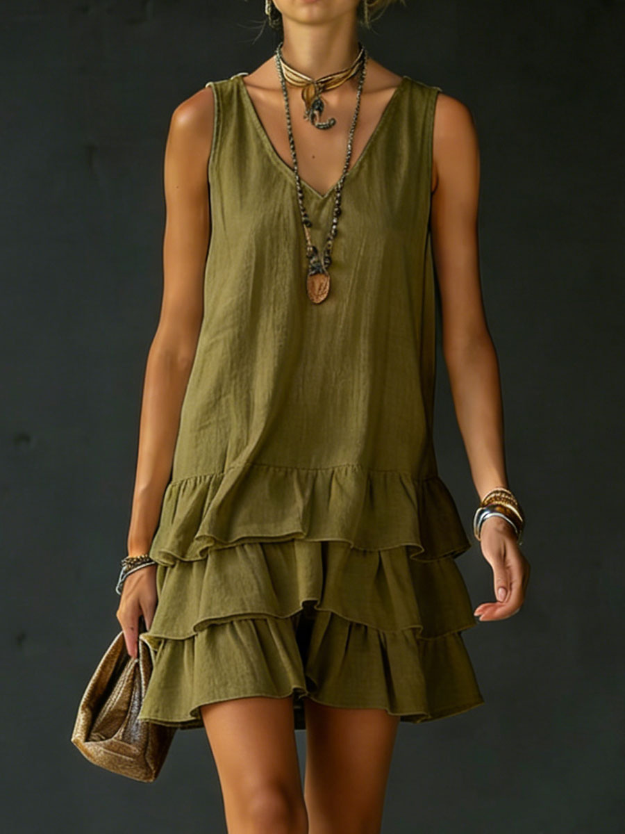 Women's Loose-fitting Solid Color Vest Dress